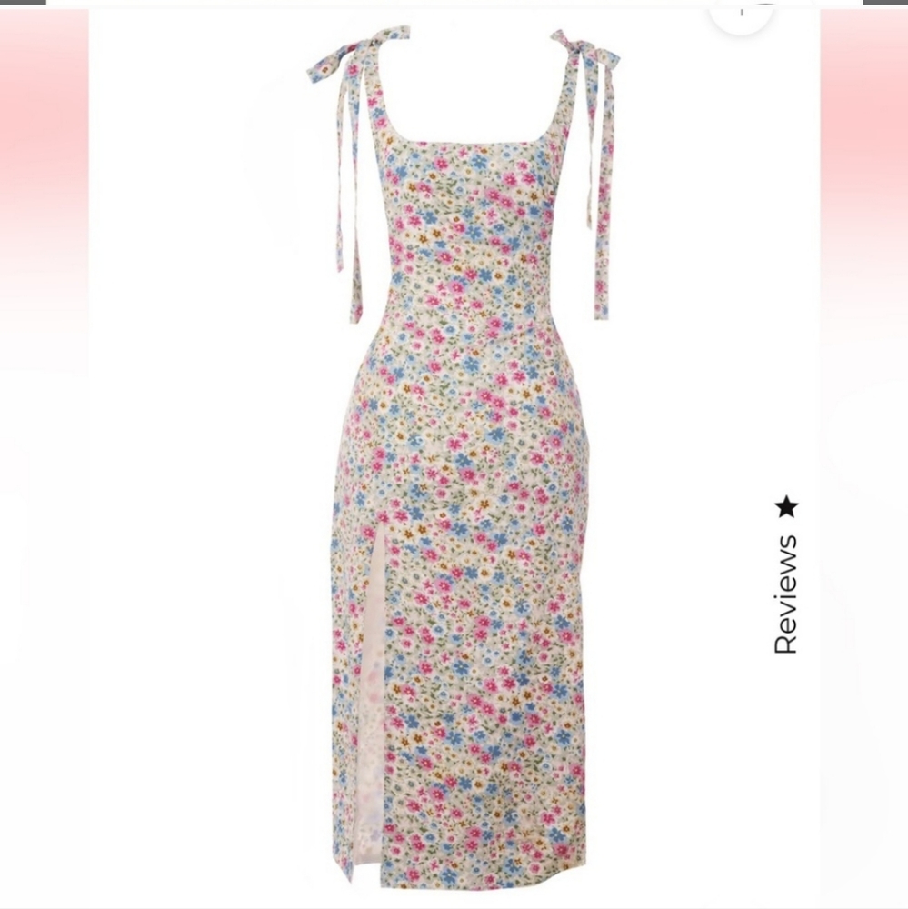 Adeirlina Pink Blue Floral Midi Dress Side Slit Small - Picture 4 of 11